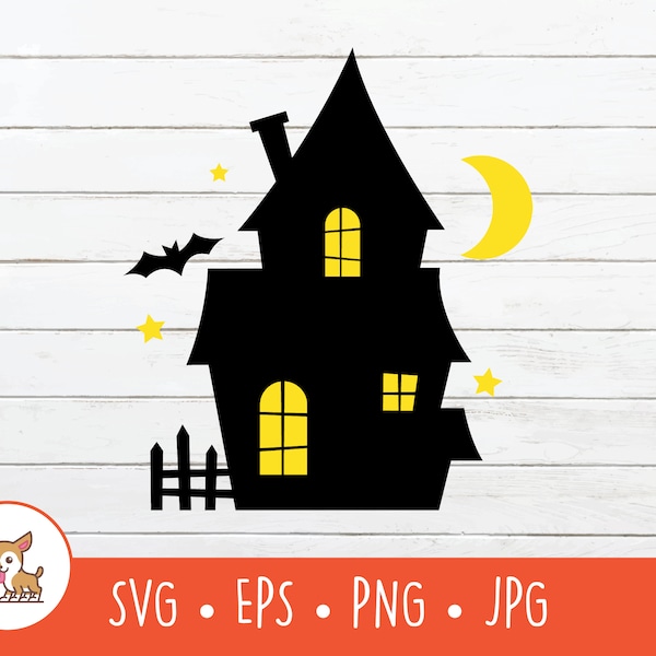 Haunted House SVG, Vector Hounted House Clipart, Haunted Mansion Cut File For Cricut, PNG, EPS, Instant Digital Download