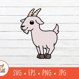 Cartoon Goat Clipart, Goat SVG, Vector Goat Cut File For Cricut, PNG, EPS, Instant Digital Download