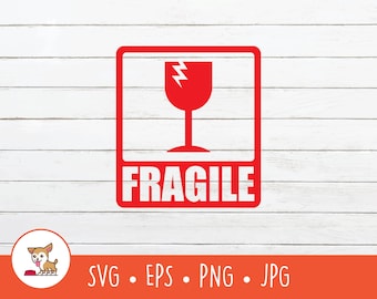Cartello fragile SVG, clipart fragile, file di taglio vettoriale del simbolo fragile per Cricut, PNG, EPS, download digitale istantaneo