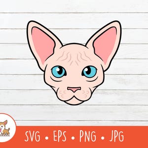 Clipart de gato esfinge de dibujos animados, SVG de gato esfinge, archivo de corte de gato esfinge vectorial para Cricut, PNG, EPS, descarga digital instantánea