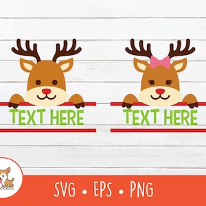 Reindeer SVG, Split Reindeer Name Frame, Reindeer Clipart, Vector Reindeer Cut File para Cricut, PNG, EPS, descarga digital