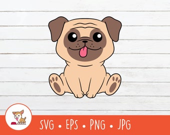 Cute Pug Clipart, Pug SVG, Vector Pug Cut File For Cricut, PNG, EPS, Instant Digital Download