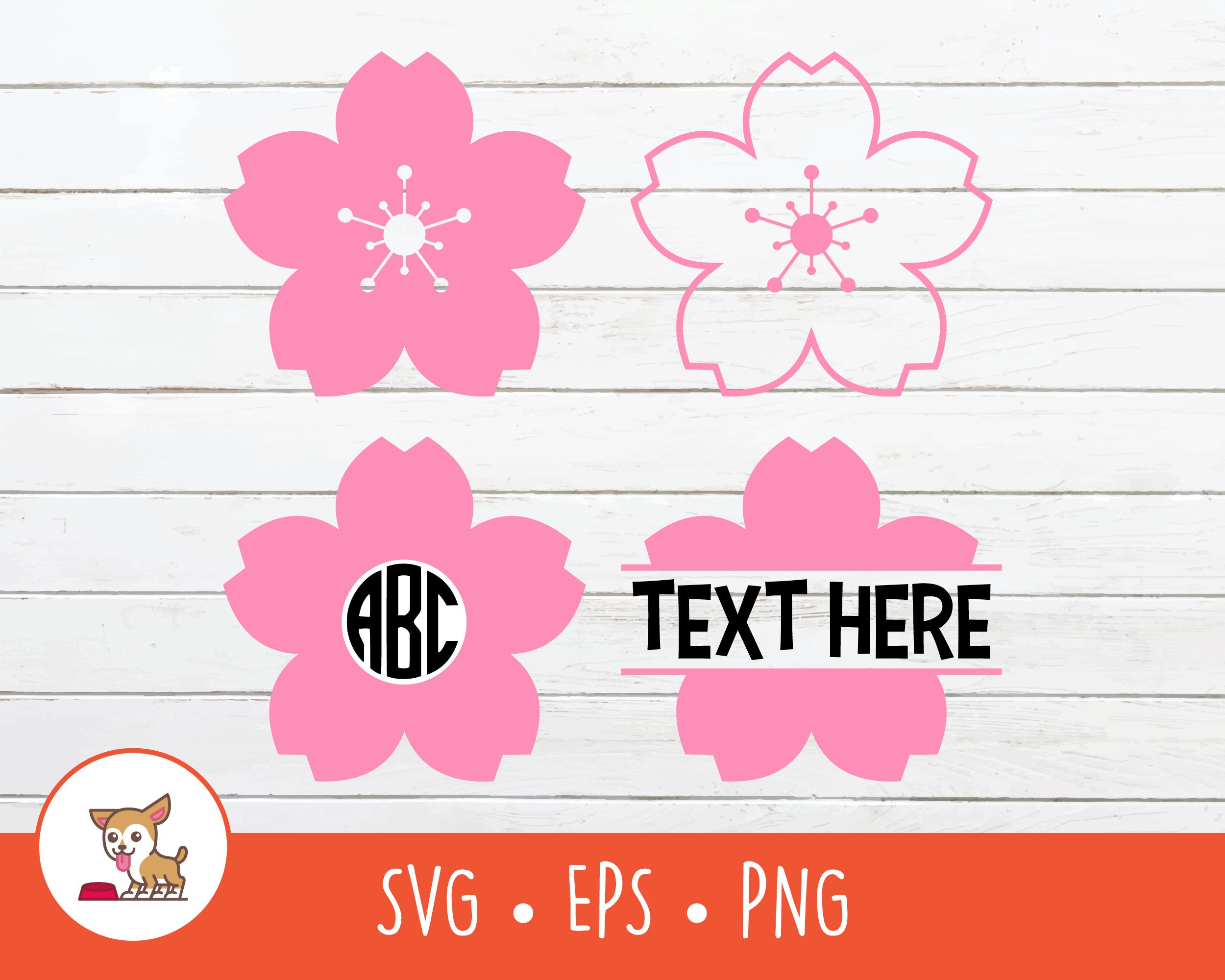 Cherry Blossom SVG, Split Cherry Blossom Name Frame, Vector Cherry Blossom Clipart, Cherry Blossom Cut File, PNG, EPS, Digital Download