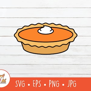 Clipart de torta de abóbora dos desenhos animados, torta de abóbora SVG, arquivo de corte de torta de abóbora vetorial para Cricut, PNG, EPS, download digital instantâneo
