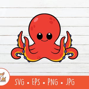 Cartoon Octopus Clipart, Octopus SVG, Vector Octopus Cut File For Cricut, PNG, EPS, Instant Digital Download