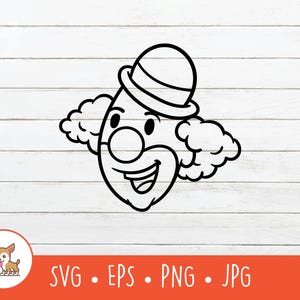 Contorno de payaso SVG, Clipart de payaso de dibujos animados, Archivo de corte de payaso vectorial para Cricut, PNG, EPS, Descarga digital instantánea