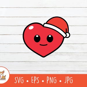 Clipart di cuore di Babbo Natale, cuore che indossa cappello di Babbo Natale SVG, file di taglio vettoriale del cuore di Natale per Cricut, PNG, EPS, download digitale istantaneo