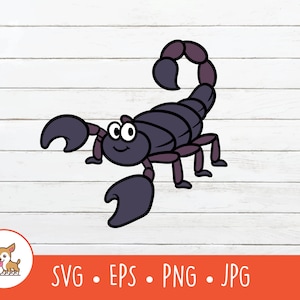 Scorpione SVG, Clipart scorpione dei cartoni animati, file di taglio scorpione vettoriale per Cricut, PNG, EPS, download digitale istantaneo