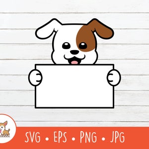 Cartoon Dog Holding Blank Sign Clipart, Dog Holding Sign SVG, Vector Dog Holding Sign Cut File For Cricut, PNG, EPS, Digital Download