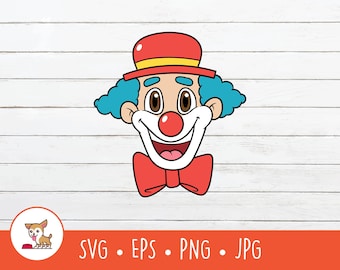Cartoon Clown Clipart, Clown SVG, Vektor Clown geschnitten Datei für Cricut, PNG, EPS, sofortiger digitaler Download