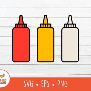 Cartoon Condiments Clipart, Condiments SVG, Vector Condiments Cut File For Cricut, PNG, EPS, Instant Digital Download