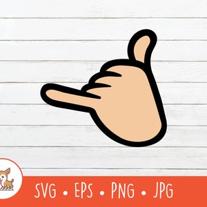 Shaka Hand Clipart, Vector Shaka SVG, Hang Loose Cut File For Cricut, PNG, EPS, Instant Digital Download
