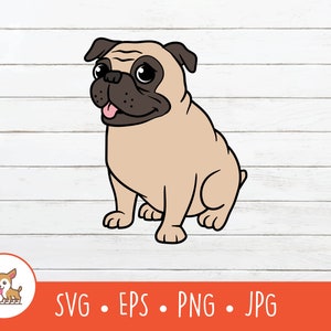 Cartoon Pug Clipart, Pug SVG, Vector Pug Cut File For Cricut, PNG, EPS, Instant Digital Download