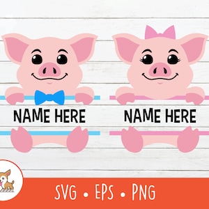 Cochon SVG, cadre pour nom de cochon fendu, vecteur des cliparts cochon, cochon couper fichier pour Cricut, PNG, EPS, téléchargement immédiat