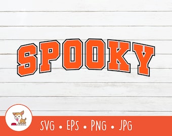 Varsity Spooky Design SVG、ベクター形式のSpooky Clipart、Cricut用Retro Spooky Cutファイル、PNG、EPS、インスタントデジタルダウンロード