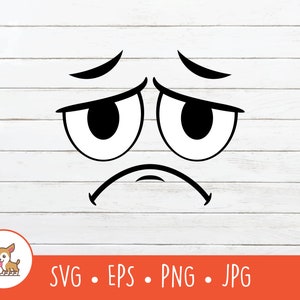 Imágenes prediseñadas de cara triste, cara triste SVG, archivo de corte de expresión triste vectorial para Cricut, PNG, EPS, descarga digital instantánea