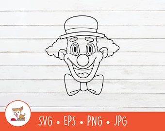 Clown Umriss SVG, Cartoon Clown Clipart, Vektor Clown geschnitten Datei für Cricut, PNG, EPS, sofortiger digitaler Download