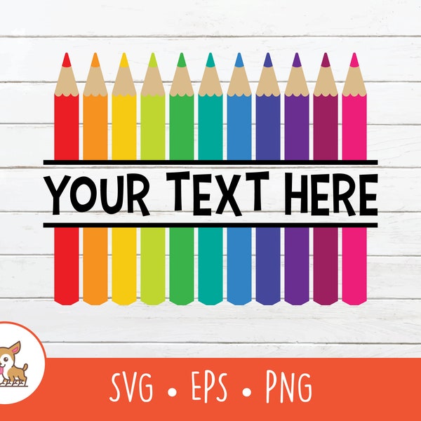 Colored Pencils SVG, Split Colored Pencils Name Frame, Vector Colored Pencils Clipart, PNG, EPS, Instant Digital Download