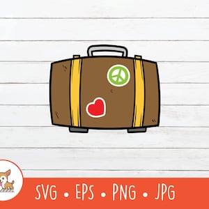Clipart de maleta de viaje, SVG de maleta, archivo de corte de maleta antigua vectorial para Cricut, PNG, EPS, descarga digital instantánea