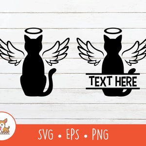 Cat Angel SVG, Split Cat Angel Name Frame, Cat Angel Clipart, Vector Cat With Wings et Halo Cut File, PNG, EPS, Instant Digital Download