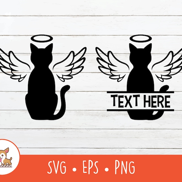 Cat Angel SVG, Split Cat Angel Name Frame, Cat Angel Clipart, Vector Cat With Wings and Halo Cut File, PNG, EPS, Instant Digital Download