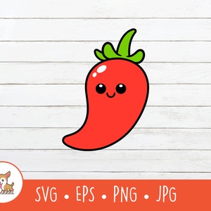 Cartoon Chili Pepper Character Clipart, Chili Pepper SVG, Vector Chili Pepper Cut File For Cricut, PNG, EPS, Instant Digital Download