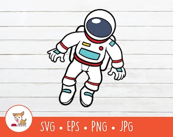May include: A cartoon illustration of an astronaut wearing a white spacesuit with red and blue accents. The astronaut has a large, round helmet with a black visor.