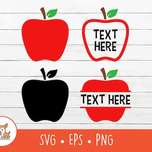 Apple SVG, moldura de nome de maçã dividida, clipart de maçã vetorial, arquivo de corte de maçã para Cricut, PNG, EPS, download digital instantâneo
