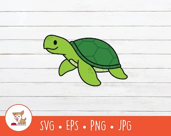 Cartoon Sea Turtle Clipart, Turtle SVG, Vector Turtle Cut File For Cricut, PNG, EPS, Instant Digital Download
