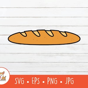 Clipart z kreskówkowym chlebem francuskim, Baguette SVG, wektorowy plik do cięcia chleba francuskiego dla Cricut, PNG, EPS, natychmiastowe pobieranie cyfrowe