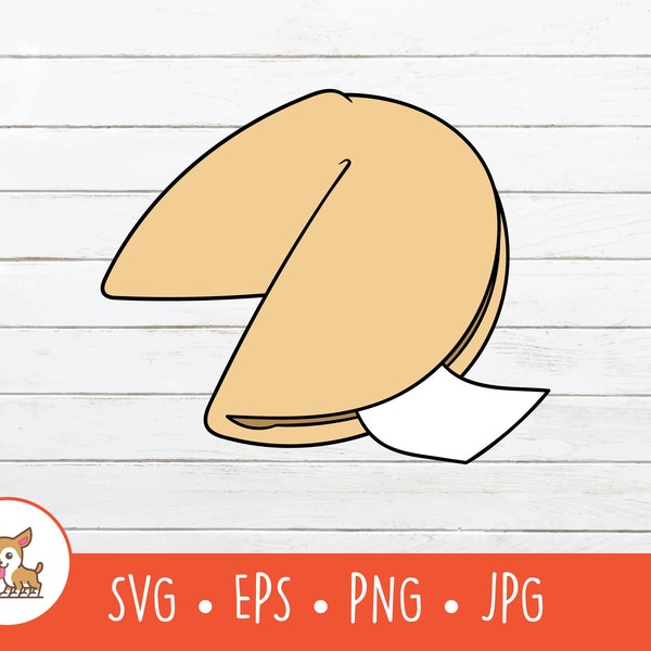 Cartoon Fortune Cookie Clipart, Fortune Cookie SVG, Vector Fortune Cookie Cut File For Cricut, PNG, EPS, Instant Digital Download