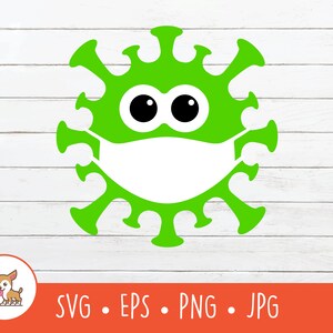 Virus SVG, Vector Virus Clipart, Virus With Face Mask Cut File For Cricut, PNG, EPS, Instant Digital Download