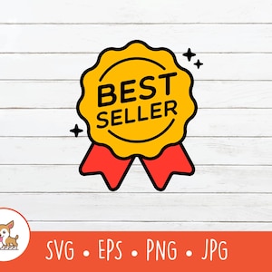 ベストセラー メダル クリップアート、ベストセラー バッジ SVG、Cricut 用ベクター ベストセラー メダル バッジ カット ファイル、PNG、EPS、インスタント デジタル ダウンロード