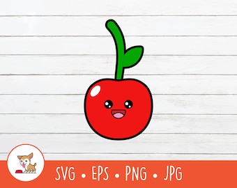 Kawaii cerise SVG, Clipart cerise de vecteur, cerise mignon coupé fichier pour Cricut, PNG, EPS, téléchargement numérique instantané