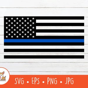 Police Flag SVG, Thin Blue Line American Flag Clipart, Police American Flag Cut File, PNG, EPS, Instant Digital Download