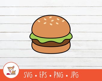 Tecknad hamburgare Clipart, hamburgare SVG, vektor hamburgare klippfil för Cricut, PNG, EPS, omedelbar digital nedladdning