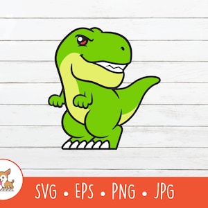 Cartoon Tyrannosaurus Rex Clipart, Green T-Rex SVG, Vector T-Rex Cut File For Cricut, T-Rex- Silhouette, PNG, EPS, Instant Digital Download