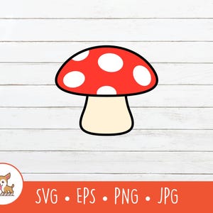 Clipart z kreskówkowym grzybem, Grzyb SVG, Wektorowy plik z wyciętym grzybem dla Cricut, PNG, EPS, Natychmiastowe pobieranie cyfrowe