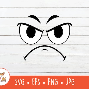 Angry Face Clipart, Angry Face SVG, Vector Angry Expression Cut File For Cricut, PNG, EPS, Instant Digital Download