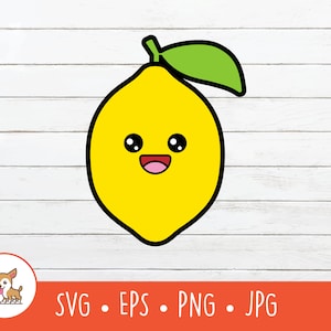 Kawaii Lemon SVG, Vektor Lemon Clipart, Süße Lemon Cut Datei für Cricut, PNG, EPS, Sofort Digital Download