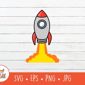 Lanzamiento de cohete SVG, Clipart de cohete de dibujos animados, Archivo vectorial de corte de cohete para Cricut, PNG, EPS, Descarga digital instantánea