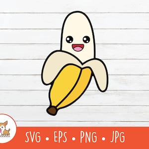 Kawaii Banana SVG, Vector Banana Clipart, Cute Banana Cut File For Cricut, PNG, EPS, Instant Digital Download