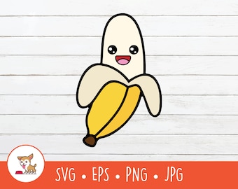 Kawaii Banana SVG, Vector Banana Clipart, Cute Banana Cut File For Cricut, PNG, EPS, Instant Digital Download