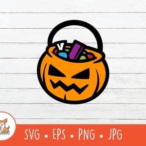 Cartoon Trick or Treat Bucket Clipart, Trick or Treat SVG, Vector Trick or Treat Candies Cut File For Cricut, PNG, EPS