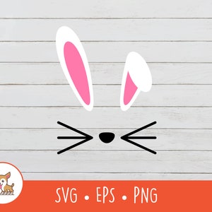 Bunny Face SVG, Vector Bunny Ears Clipart, Rabbit Face Cut File voor Cricut, PNG, EPS, Instant Digital Download