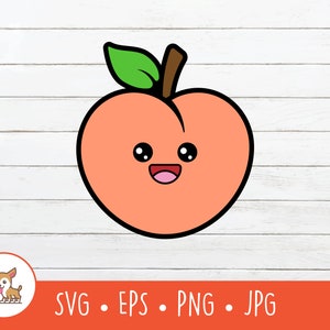 Kawaii Peach SVG, Vector Peach Clipart, Cute Peach Cut File For Cricut, PNG, EPS, Instant Digital Download