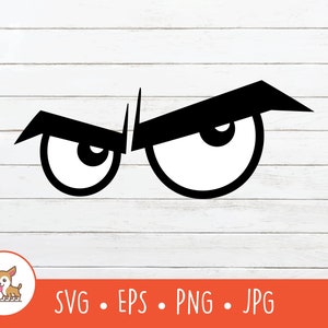 Imágenes prediseñadas de ojos enojados, ojos enojados SVG, archivo de corte de expresión enojada vectorial para Cricut, PNG, EPS, descarga digital instantánea