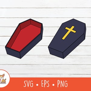 Cartoon Coffin Clipart, Coffin SVG, Vector Coffin Cut File For Cricut, PNG, EPS, Instant Digital Download
