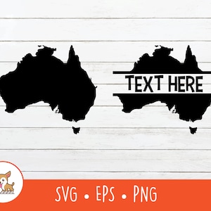 Australien Karte SVG, Split Australia Name Frame, Australien Clipart, Vektor Australien Karte Plotterdatei für Cricut, PNG, EPS, Digitaler Download