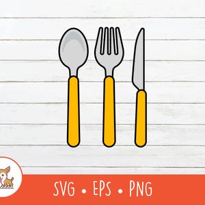 Cartoon Cutlery Clipart, Cutlery SVG, Vector Spoon Fork and Knife Cut File For Cricut, PNG, EPS, Instant Digital Download
